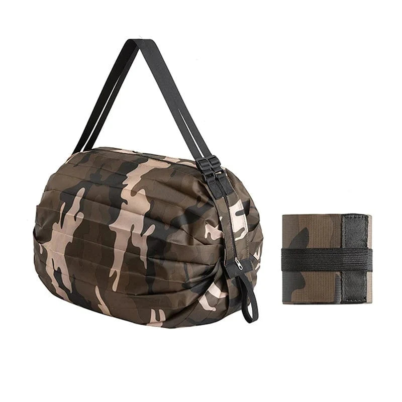 Large camouflage nylon folding shopping bag with handle, spacious travel tote from SHOWLU FASHION STORE