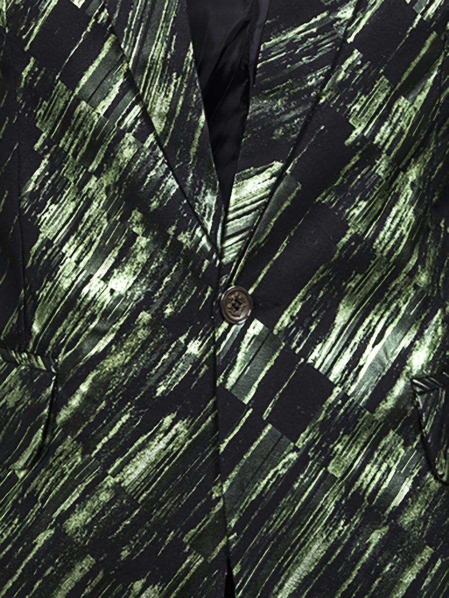 SHOWLU men's slim fit geometric pattern suit jacket with Western style, featuring a diagonal pattern and polyester fabric.