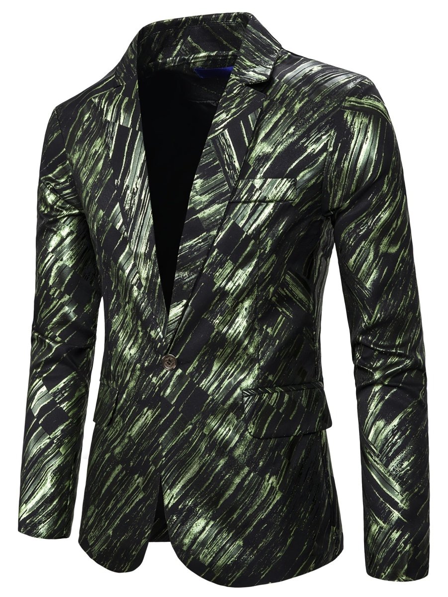SHOWLU Men's slim fit geometric pattern suit jacket with diagonal design, polyester blazer for European and American gentlemen.