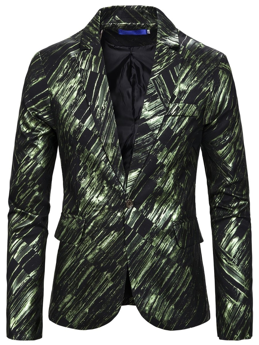 SHOWLU men's slim fit blazer with geometric pattern, polyester suit jacket featuring a Western-style design and Middle Eastern diagonal pattern.