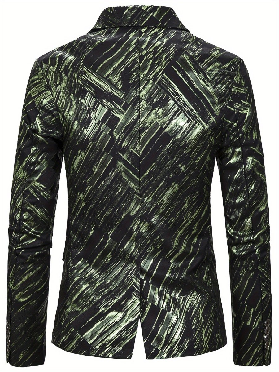 SHOWLU Men's geometric pattern slim fit polyester blazer with Western-style suit jacket featuring a Middle Eastern diagonal design.