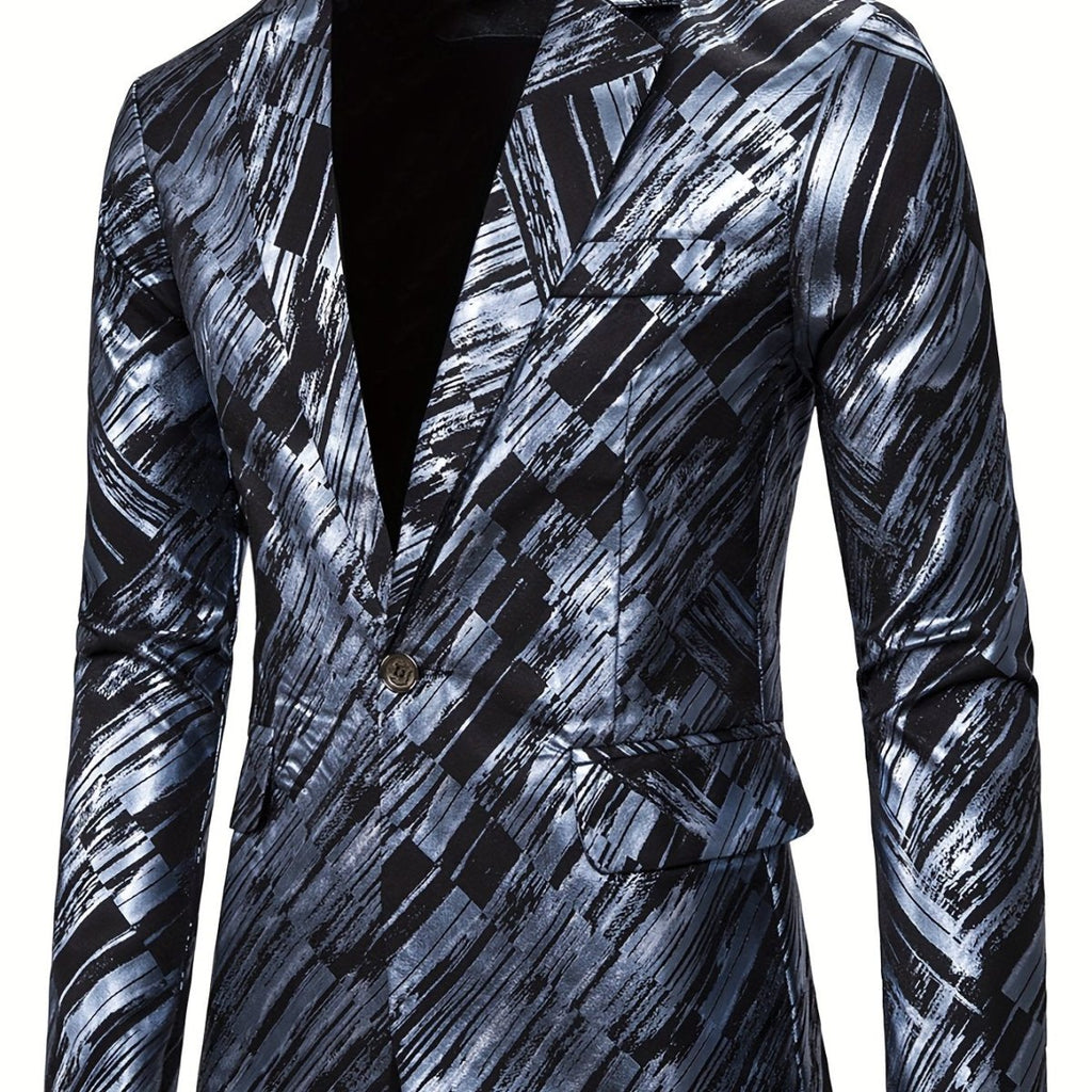 Men's slim fit polyester blazer by SHOWLU FASHION STORE featuring a geometric pattern and Western-style suit jacket design.