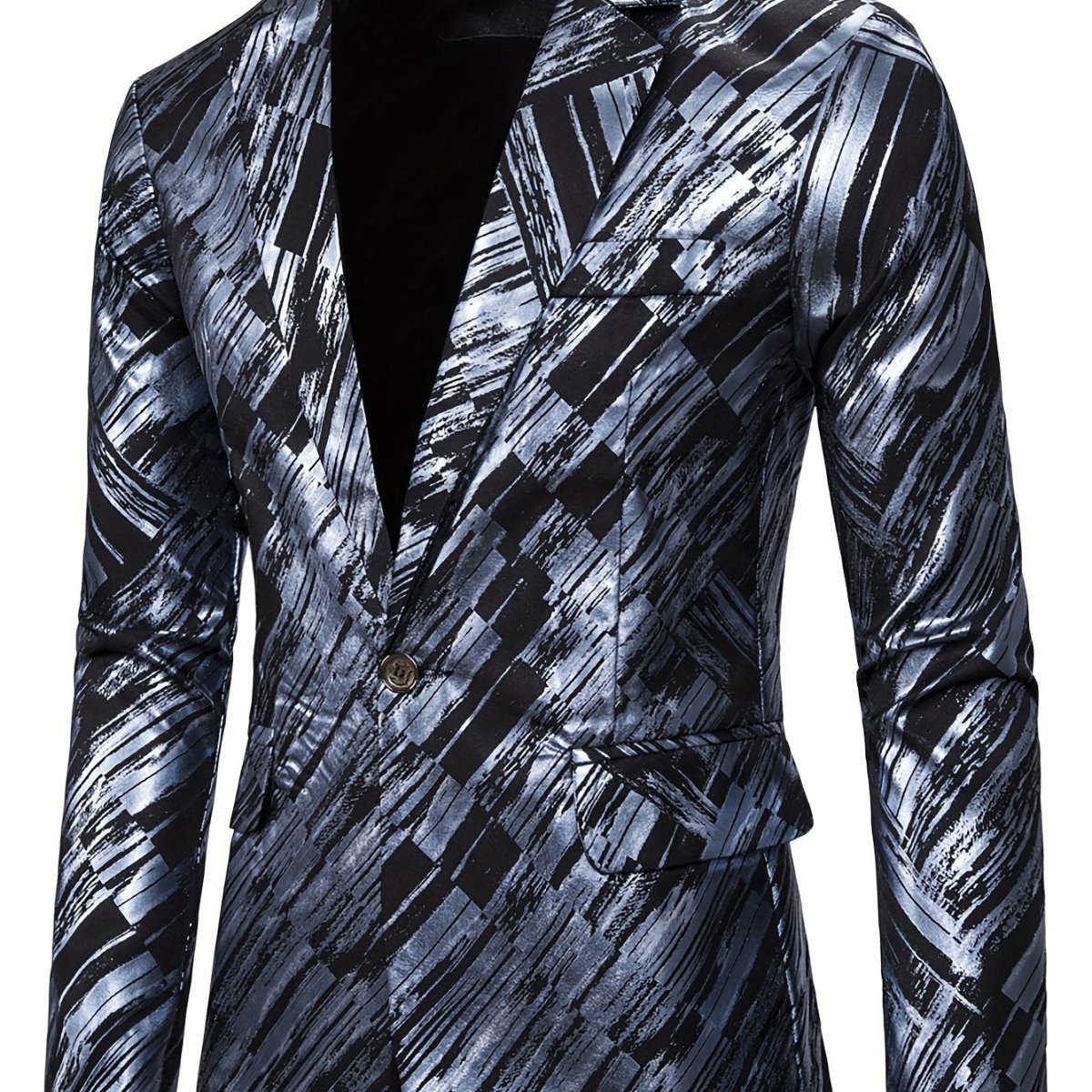 Men's slim fit polyester blazer by SHOWLU FASHION STORE featuring a geometric pattern and Western-style suit jacket design.