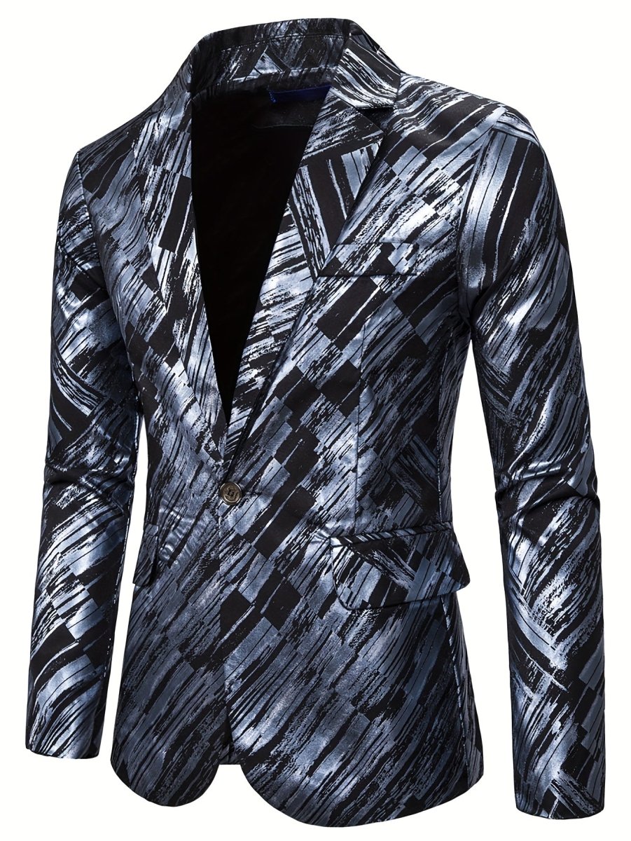 SHOWLU men's slim fit geometric pattern suit jacket with Western style, featuring a middle eastern diagonal design, polyester blazer