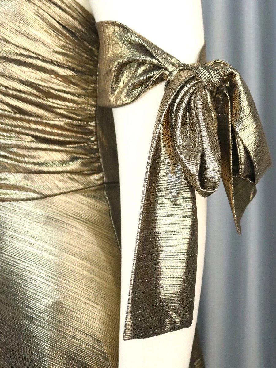 AOMEI women's off-shoulder metallic shimmer evening dress with high waist, smocked bodice, and backless design for formal parties.