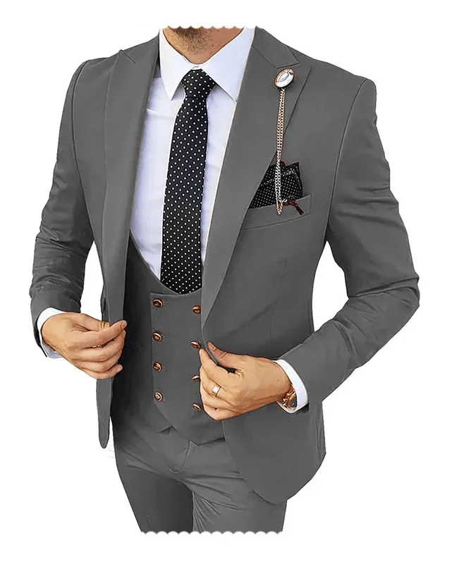Showlu Fashion men's 3-piece slim fit wedding suit in champagne cotton, featuring blazer, vest, and pants for formal occasions