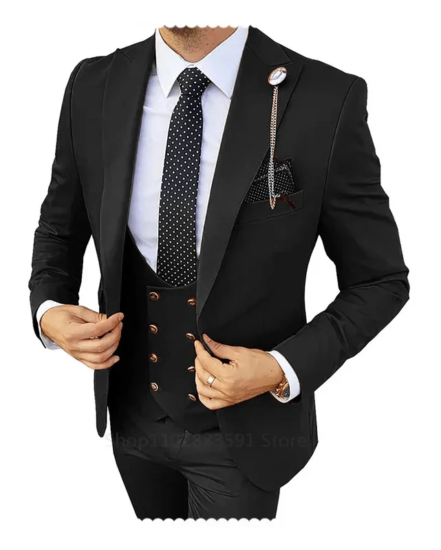 Showlu Fashion men's 3-piece slim fit wedding suit in champagne cotton, including blazer, pants, and vest, for formal occasions