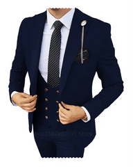 Formal Men 3 Piece Wedding Suit Groom Tuxedo Slim Fit Business Suits Champagne Wedding Suit Costume Homme (Blazer+Pants+Vest) - SHOWLU FASHION STORE