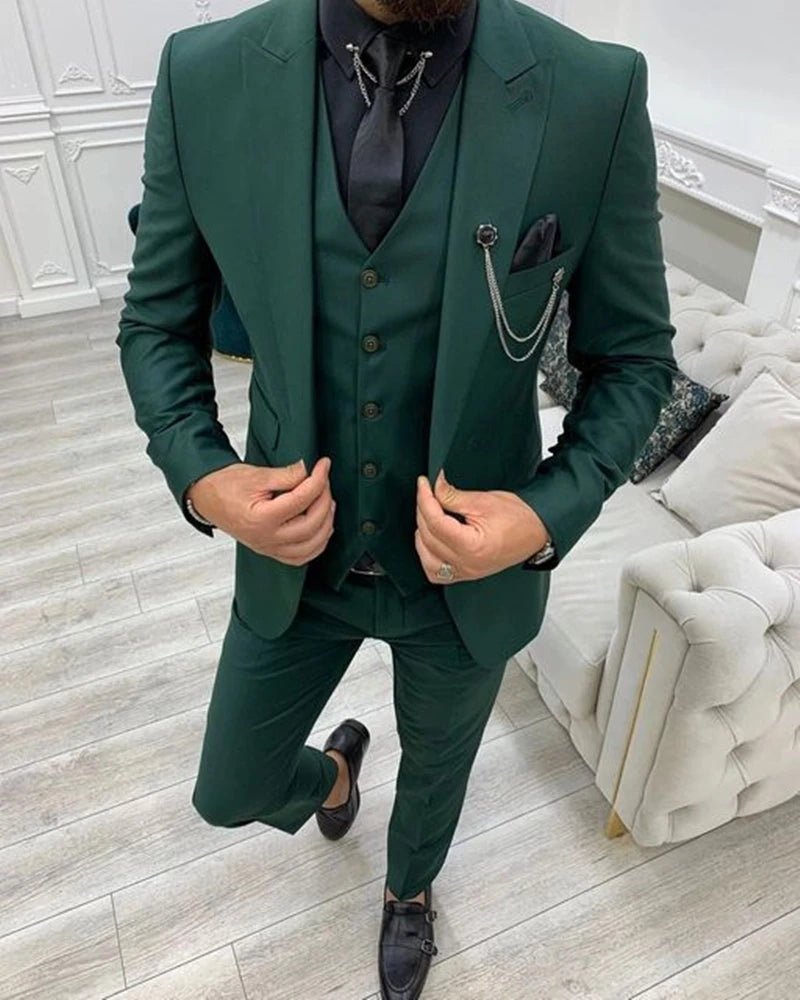 Formal Men 3 Piece Wedding Suit Solid Groom Tuxedo Slim Fit Jacket Business Suits Wedding Suit Costume Homme (Blazer+Pants+Vest) - SHOWLU FASHION STORE