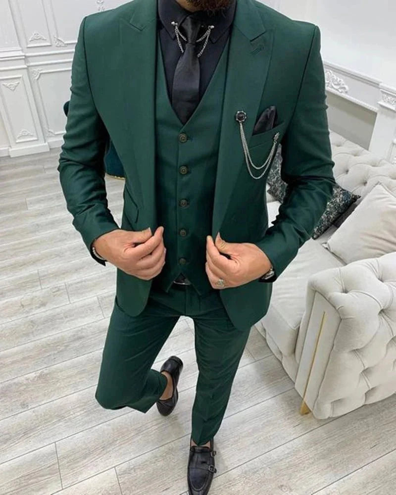 Kromoc men's 3-piece slim fit wedding suit in wool blend, includes jacket, vest, and pants, formal tuxedo for special occasions