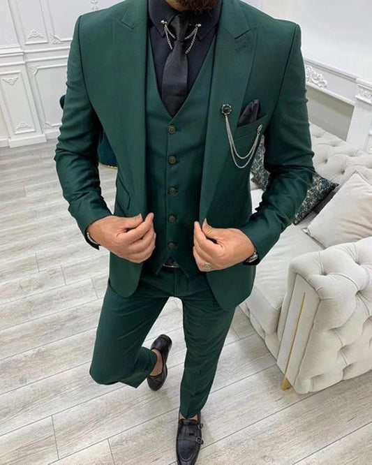 Formal Men 3 Piece Wedding Suit Solid Groom Tuxedo Slim Fit Jacket Business Suits Wedding Suit Costume Homme (Blazer+Pants+Vest) - SHOWLU FASHION STORE