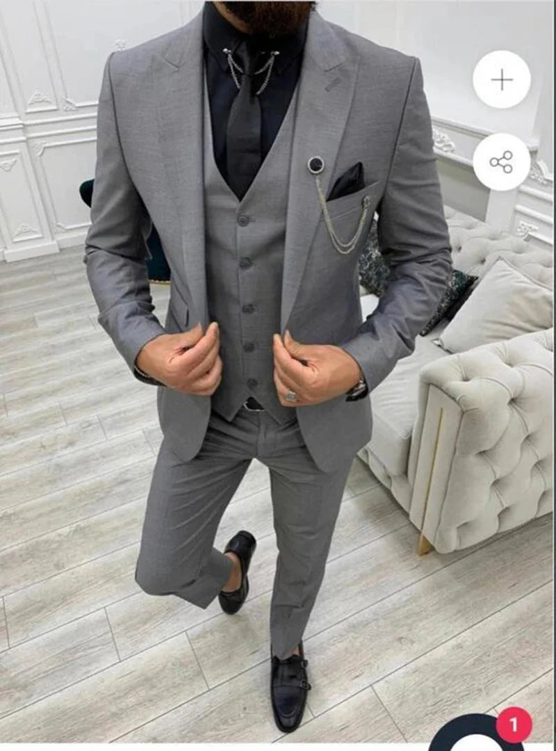 Kromoc Men's 3-Piece Slim Fit Wedding Suit by SHOWLU FASHION STORE, wool blend tuxedo with jacket, vest, and pants for formal occasions