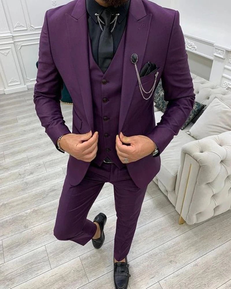 Formal Men 3 Piece Wedding Suit Solid Groom Tuxedo Slim Fit Jacket Business Suits Wedding Suit Costume Homme (Blazer+Pants+Vest) - SHOWLU FASHION STORE