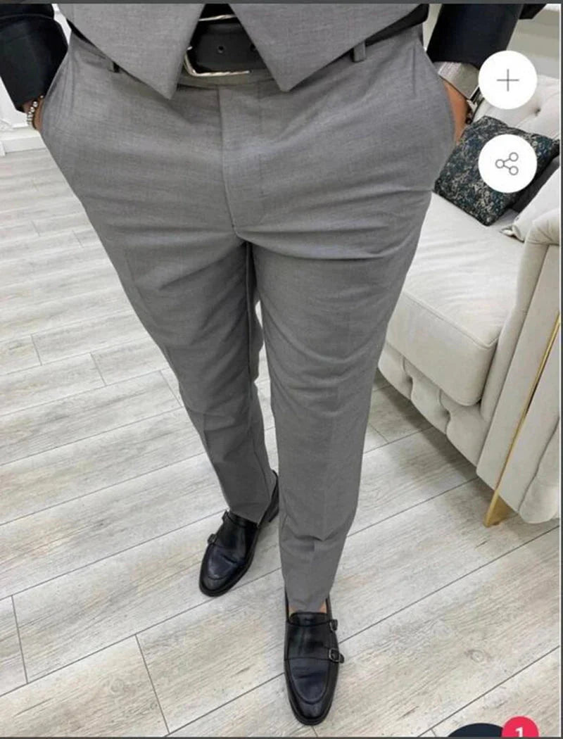 Kromoc Men's 3-Piece Slim Fit Wedding Suit in wool blend with jacket, vest, and pants, perfect for formal occasions and weddings.