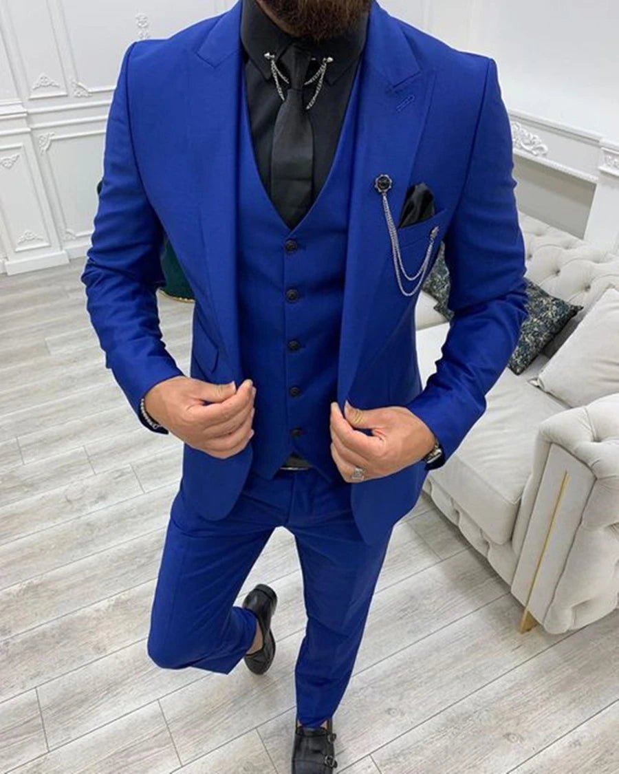 Formal Men 3 Piece Wedding Suit Solid Groom Tuxedo Slim Fit Jacket Business Suits Wedding Suit Costume Homme (Blazer+Pants+Vest) - SHOWLU FASHION STORE