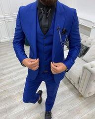Formal Men 3 Piece Wedding Suit Solid Groom Tuxedo Slim Fit Jacket Business Suits Wedding Suit Costume Homme (Blazer+Pants+Vest) - SHOWLU FASHION STORE