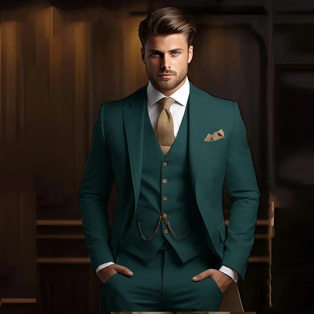 Formal Men's Suits for Groom 3 Pieces Khaki Wedding Groom Tuxedo Slim Fit 2025 Male Fashion Suit Jacket with Pants Vest - SHOWLU FASHION STORE