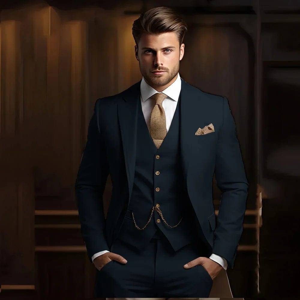 Formal Men's Suits for Groom 3 Pieces Khaki Wedding Groom Tuxedo Slim Fit 2025 Male Fashion Suit Jacket with Pants Vest - SHOWLU FASHION STORE