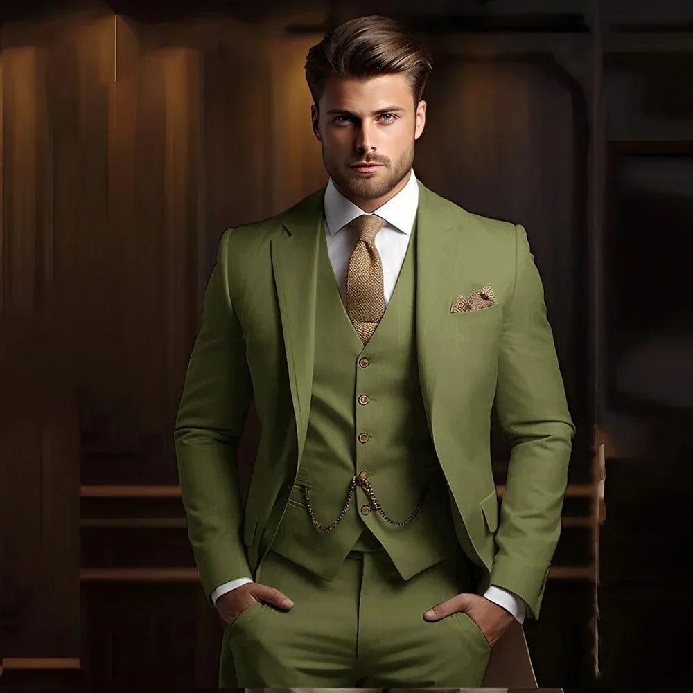Formal Men's Suits for Groom 3 Pieces Khaki Wedding Groom Tuxedo Slim Fit 2025 Male Fashion Suit Jacket with Pants Vest - SHOWLU FASHION STORE