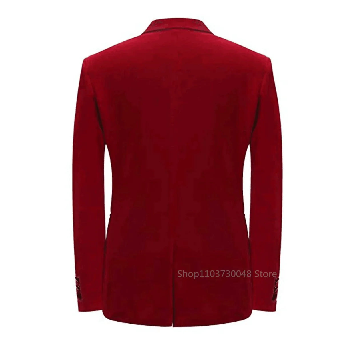 Showlu men's red velvet double-breasted blazer with peak lapel, slim fit wedding jacket, elegant formal suit for men.