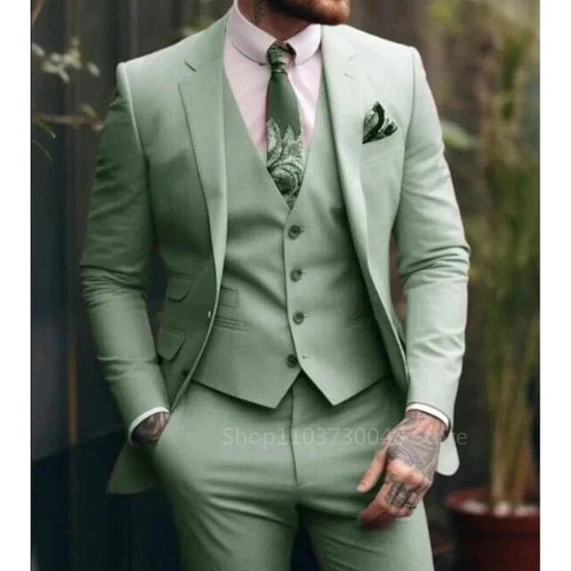 Kromoc Men's 3-Piece Slim Fit Wool Suit by SHOWLU FASHION STORE, featuring a formal tuxedo with jacket, vest, and pants.