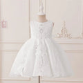 Baby girl white baptism dress by SHOWLU FASHION STORE, elegant lace gown with beads, bow, suitable for birthday or special occasions.