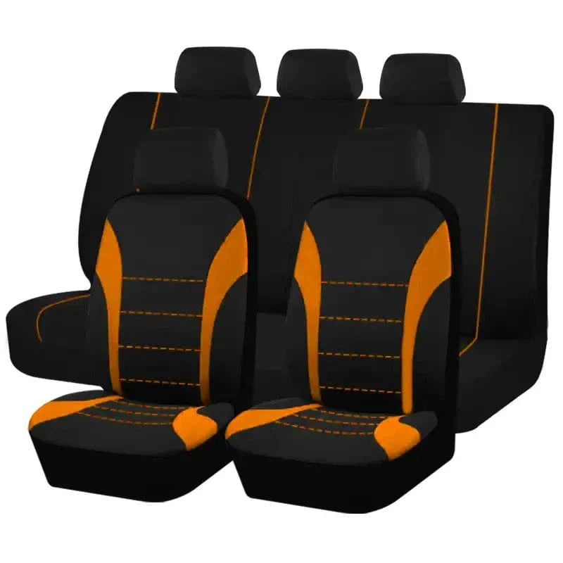 Universal Showlu cotton car seat covers for SUV and van, front and rear, made of durable polyester fabric for all-season protection.