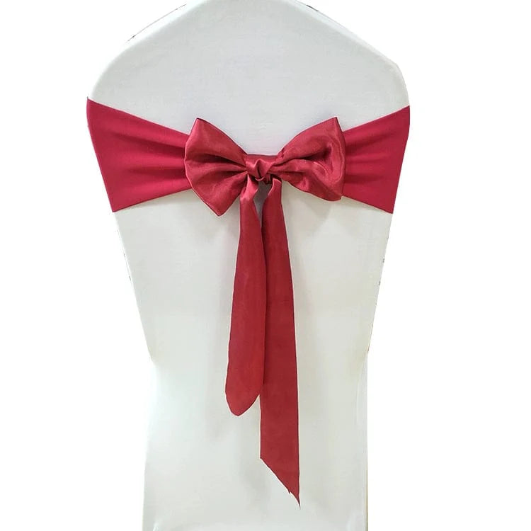 Showlu elastic Arabesquitic fabric wedding chair bow tied around a banquet chair for elegant event decor