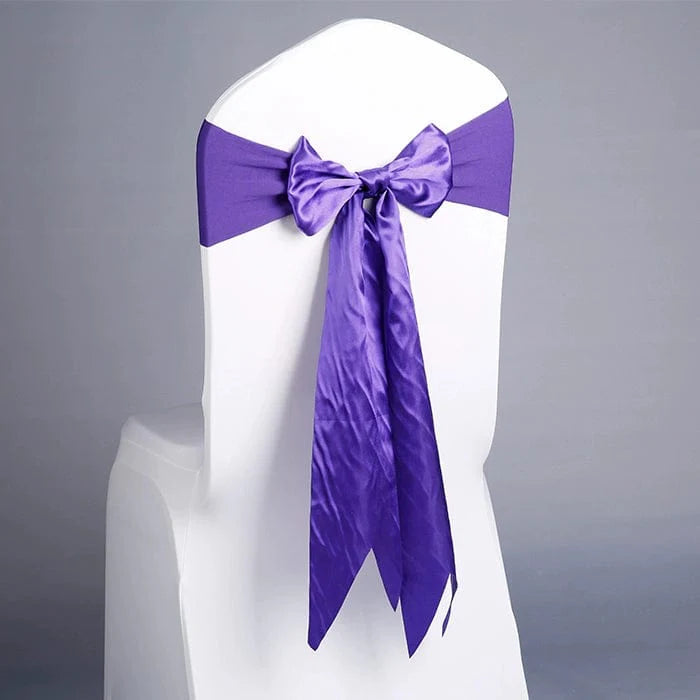 Showlu elastic Arabesquitic fabric wedding chair bows with ribbon ties for banquet and event chair decoration.