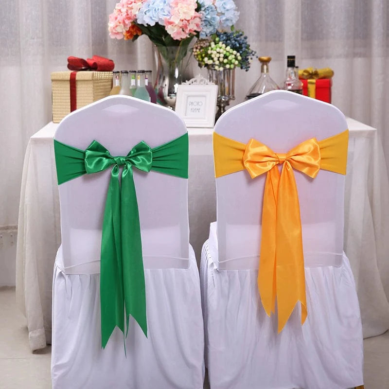 Showlu elastic Arabesquitic fabric wedding chair bows with ribbons, suitable for banquet and hotel chair back decorations.