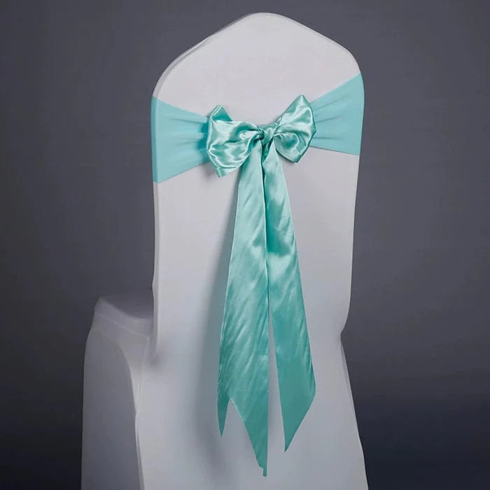 Showlu elastic Arabesquitic fabric wedding chair bows with ribbons, used for banquet, hotel, and restaurant chair back decorations.