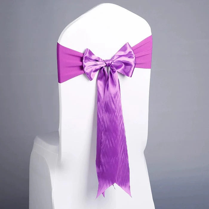 Showlu elastic Arabesquitic fabric wedding chair bows with ribbon ties, ideal for banquet and event chair back decoration.