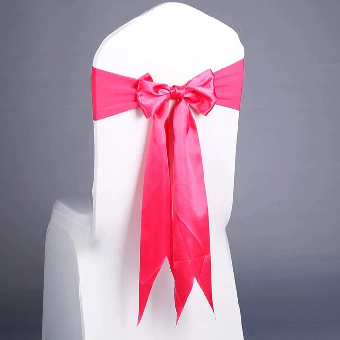Showlu elastic Arabesquitic fabric wedding chair bows with ribbon ties for banquet and event chair decorations.