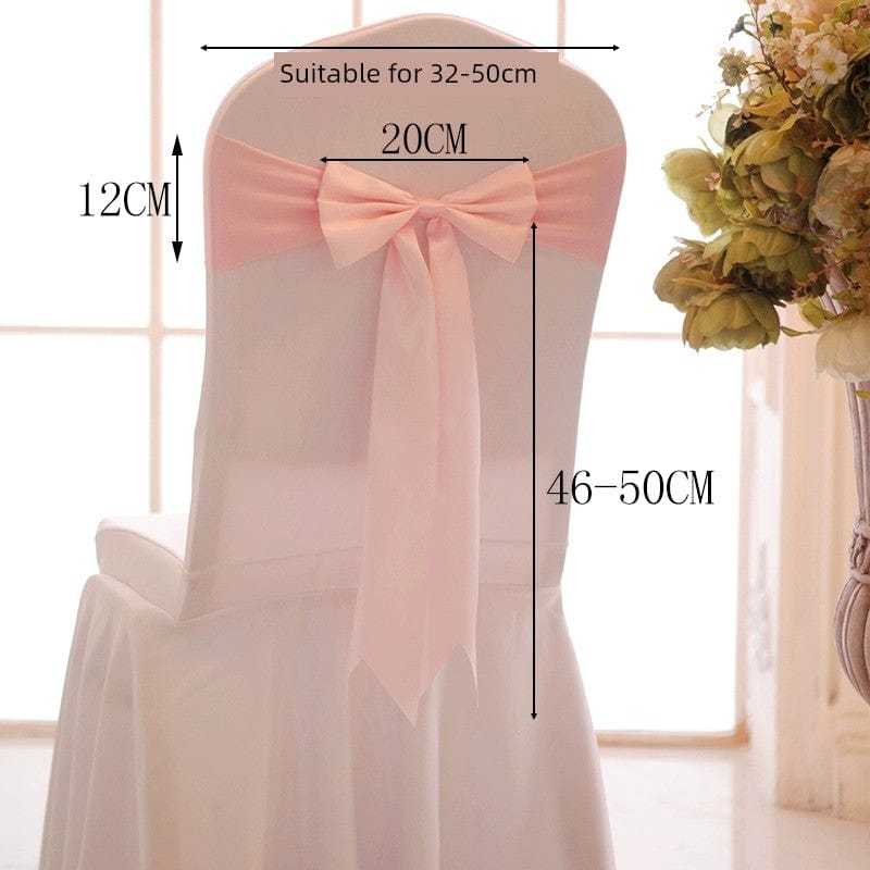 Showlu elastic Arabesquitic fabric wedding chair bows with ribbon ties, suitable for banquet, hotel, and restaurant chair decorations.