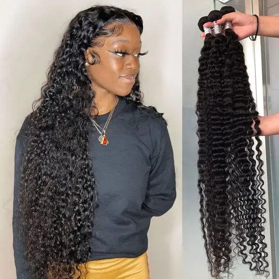 Raw Indian human hair bundle from Showlu Fashion Store, showcasing natural virgin Indian hair extension with rich texture.