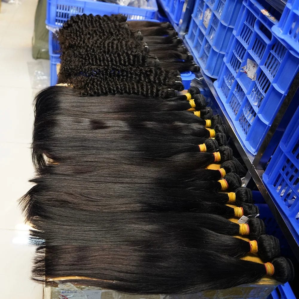 Raw Indian human hair bundle from Showlu Fashion Store featuring natural virgin hair extension in a neat bundle.