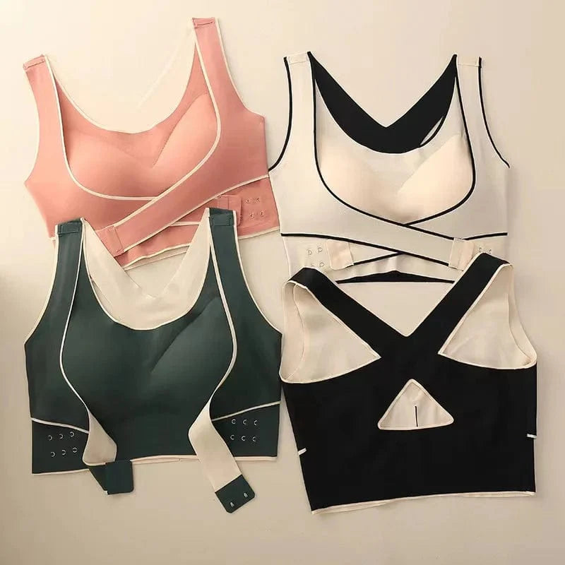 Ailanmeidie Showlu Fashion seamless front buckle wire-free sports bra with adjustable straps and a comfortable, breathable design.