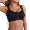 Showlu Women's front closure posture corrector bra with seamless push-up design, cross-back support, ideal for fitness and daily wear.