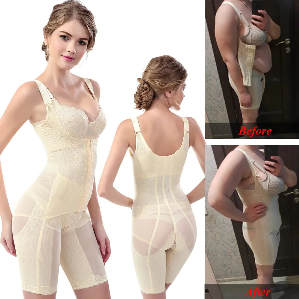 Showlu Fashion Gleeful Lotus full body shapewear on a model, seamless firm control bodysuit with tummy and waist shaping.