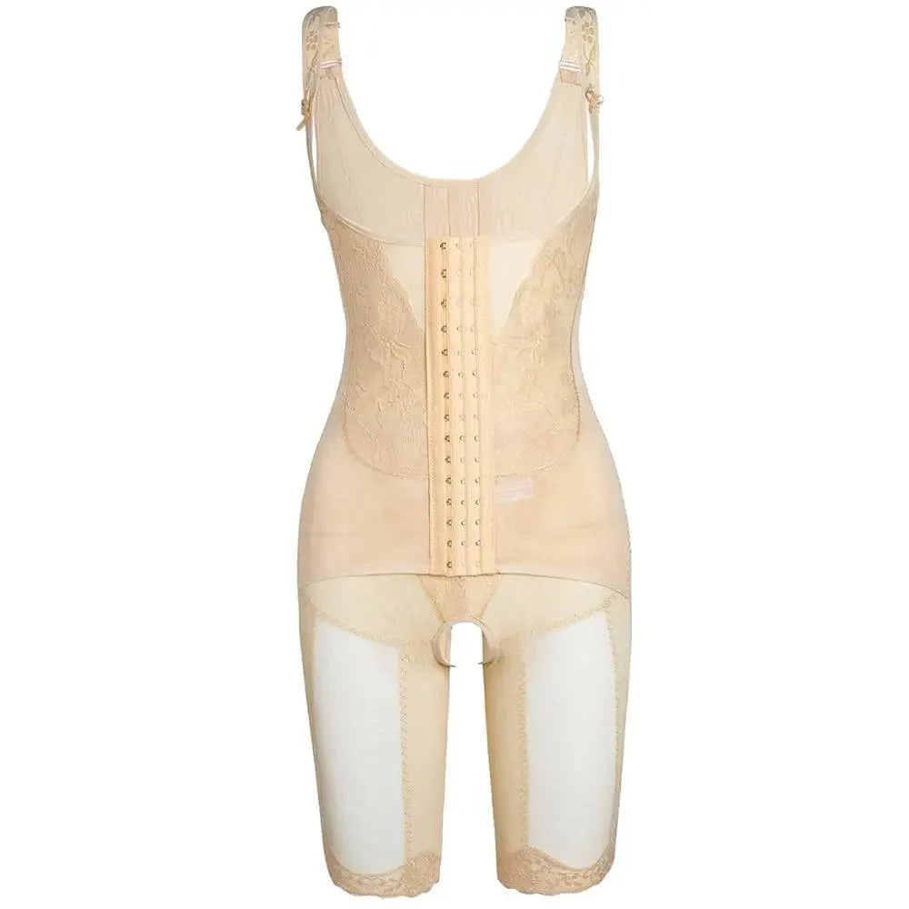 Showlu Fashion Gleeful Lotus full-body shapewear on a woman, seamless firm control bodysuit with tummy and waist shaping.
