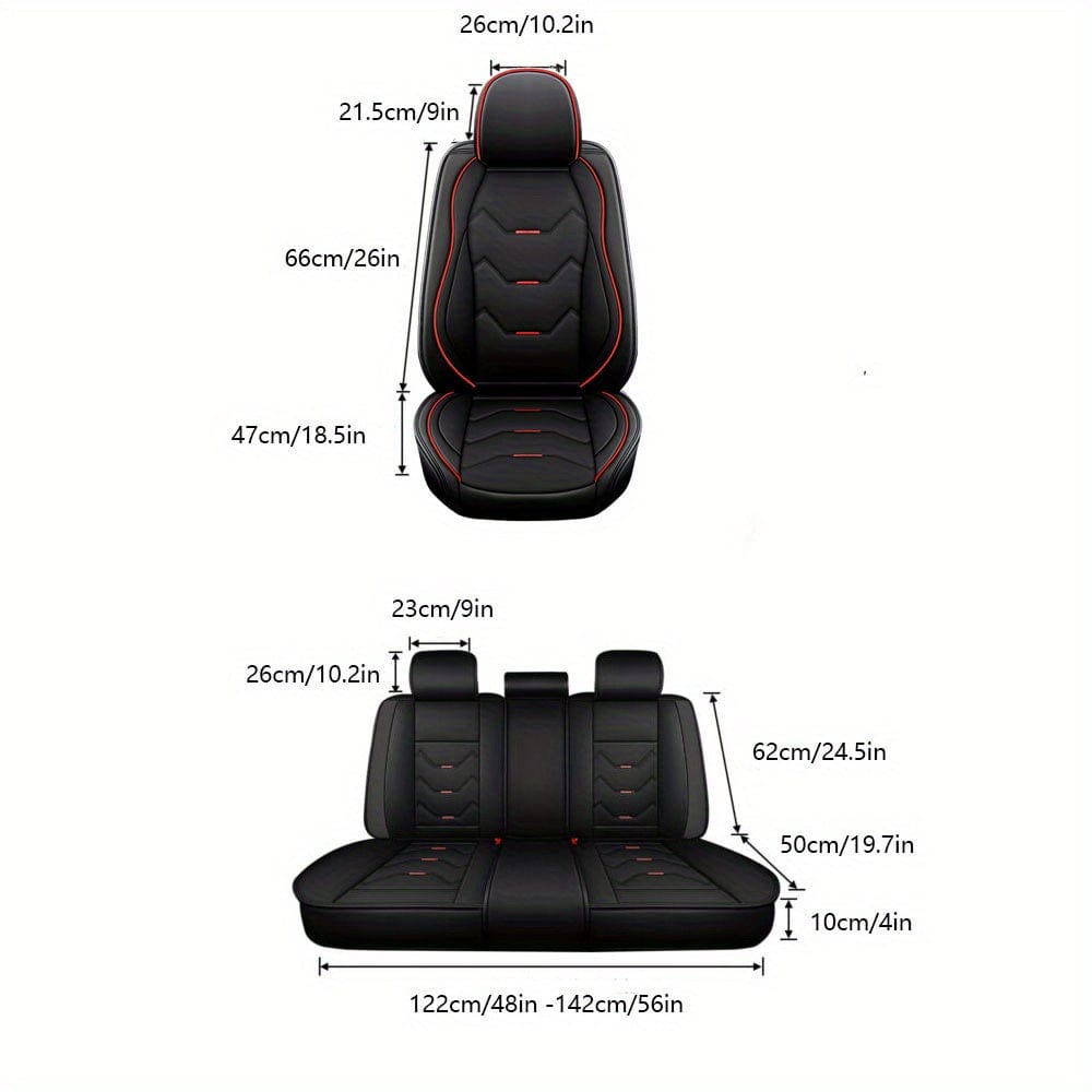 Full Set 5 Seats Car Seat Cover Faux Leather Waterproof Adjustable Rear Bench Pad Fully Wrapped Seat Cushion Protector Universal fit for Most Car Sedan Truck Suv - SHOWLU FASHION STORE