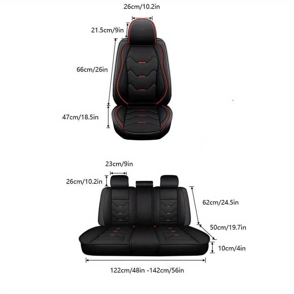 Showlu Faux Leather Car Seat Covers full set for 5 seats, waterproof, adjustable, universal fit for sedans and trucks.