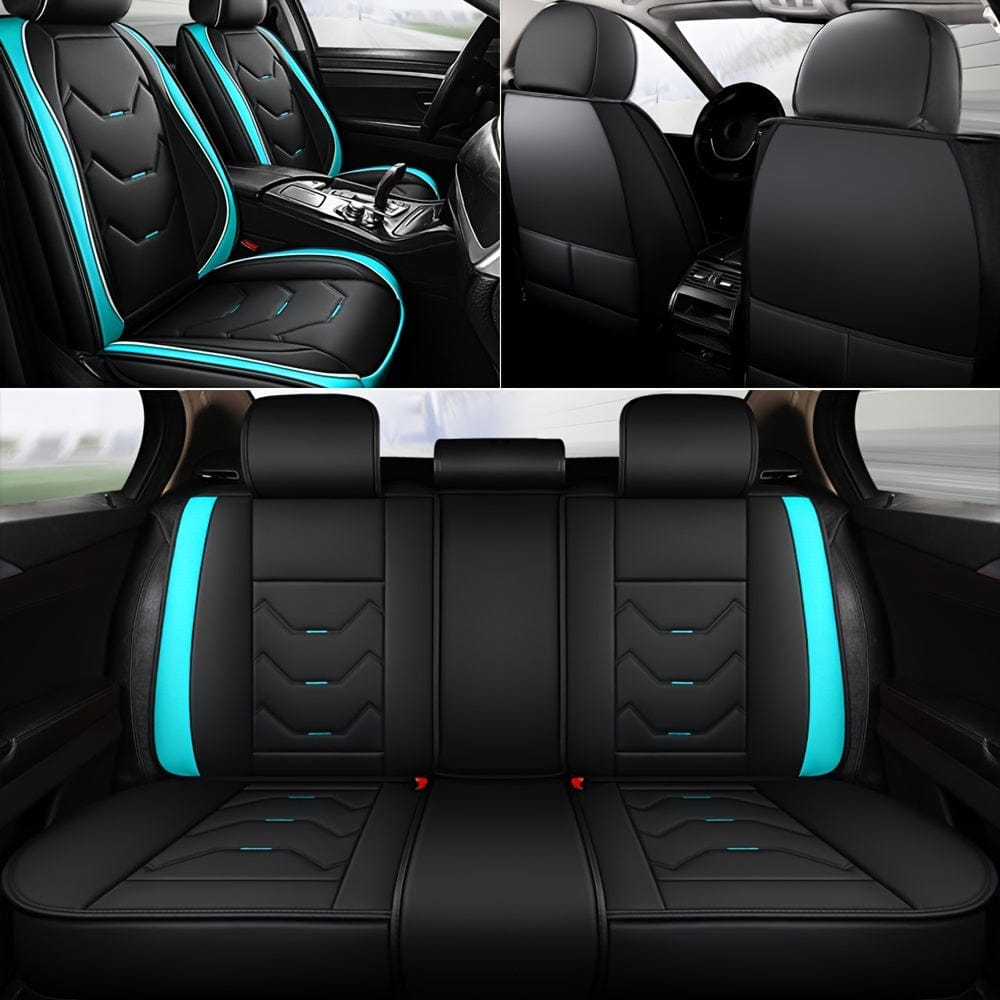 Showlu Faux Leather Car Seat Covers full set for 5 seats, waterproof, adjustable, universal fit for sedans and trucks.