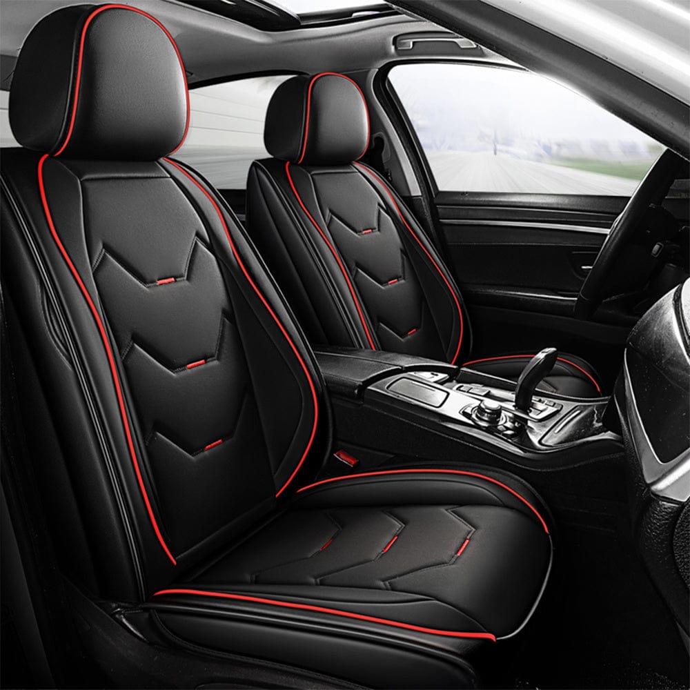 Showlu Faux Leather Car Seat Covers full set for five seats, waterproof, adjustable, universal fit for sedans and trucks.