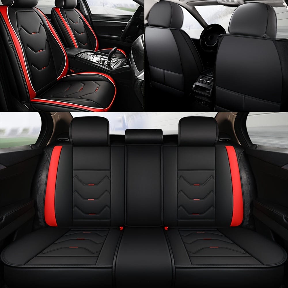 Showlu Faux Leather Car Seat Covers full set for 5 seats, waterproof, adjustable, universal fit for sedans and trucks.