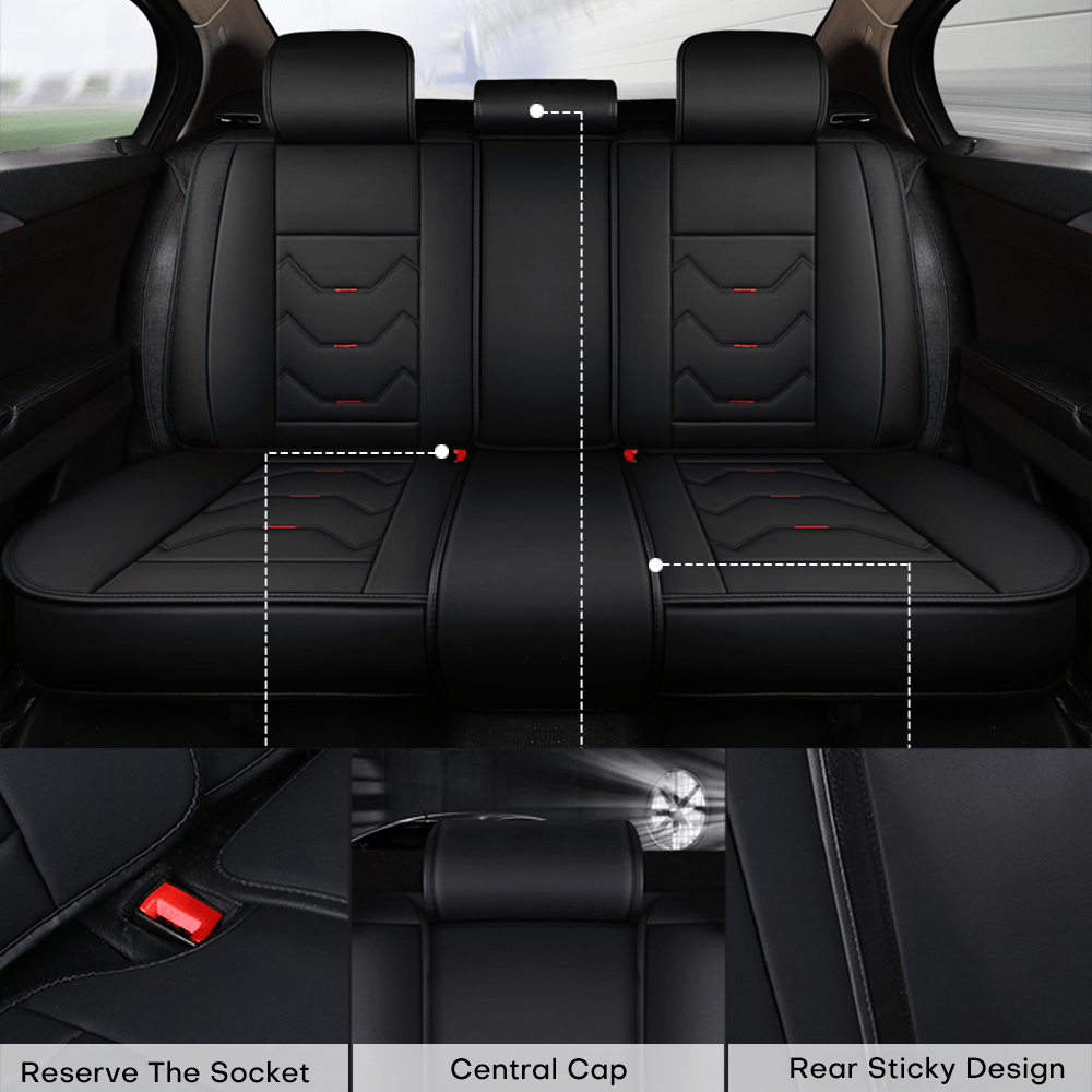 Full Set 5 Seats Car Seat Cover Faux Leather Waterproof Adjustable Rear Bench Pad Fully Wrapped Seat Cushion Protector Universal fit for Most Car Sedan Truck Suv - SHOWLU FASHION STORE