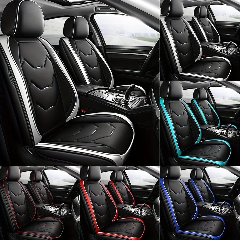 Showlu Faux Leather Car Seat Covers full set for five seats, waterproof, adjustable, universal fit for sedans and trucks.