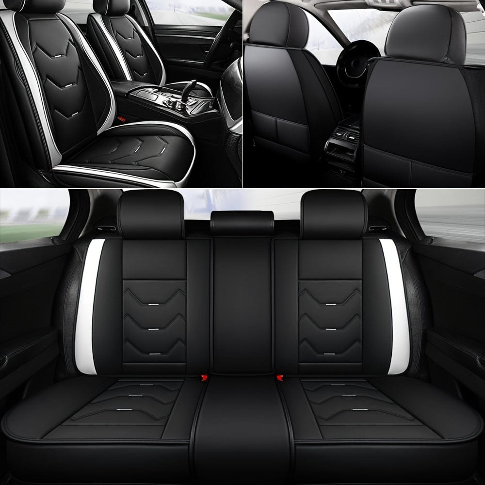 Showlu Faux Leather Car Seat Covers full set for five seats, waterproof, adjustable, universal fit for sedans and trucks.