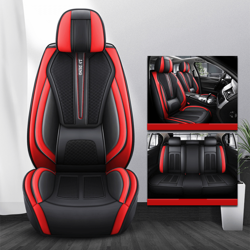Showlu Universal Car Seat Covers set with breathable mesh fabric, full coverage, lumbar support, and sporty style for all-season protection.