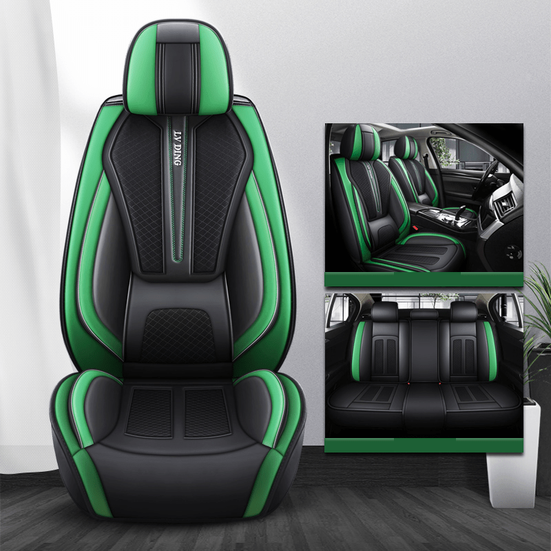 Showlu Universal Car Seat Covers set with breathable mesh, full coverage, sport style, lumbar support, suited for all-season use.